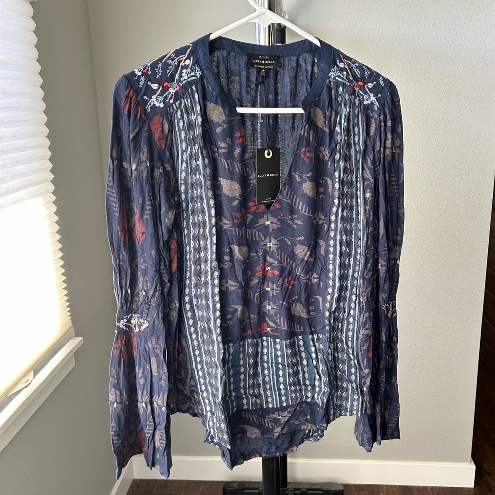Lucky Brand Mix Print Peasant Top